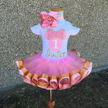 Load image into Gallery viewer, PINK/GOLD MINNIE MOUSE RIBBON TRIMMED TUTU SET