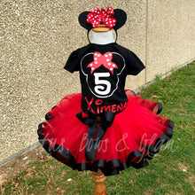 Load image into Gallery viewer, Red/Black Minnie Mouse Ribbon Trimmed Tutu Set