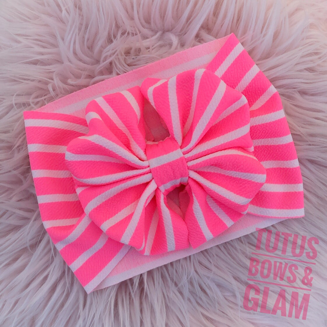Neon Pink Stripes Bow